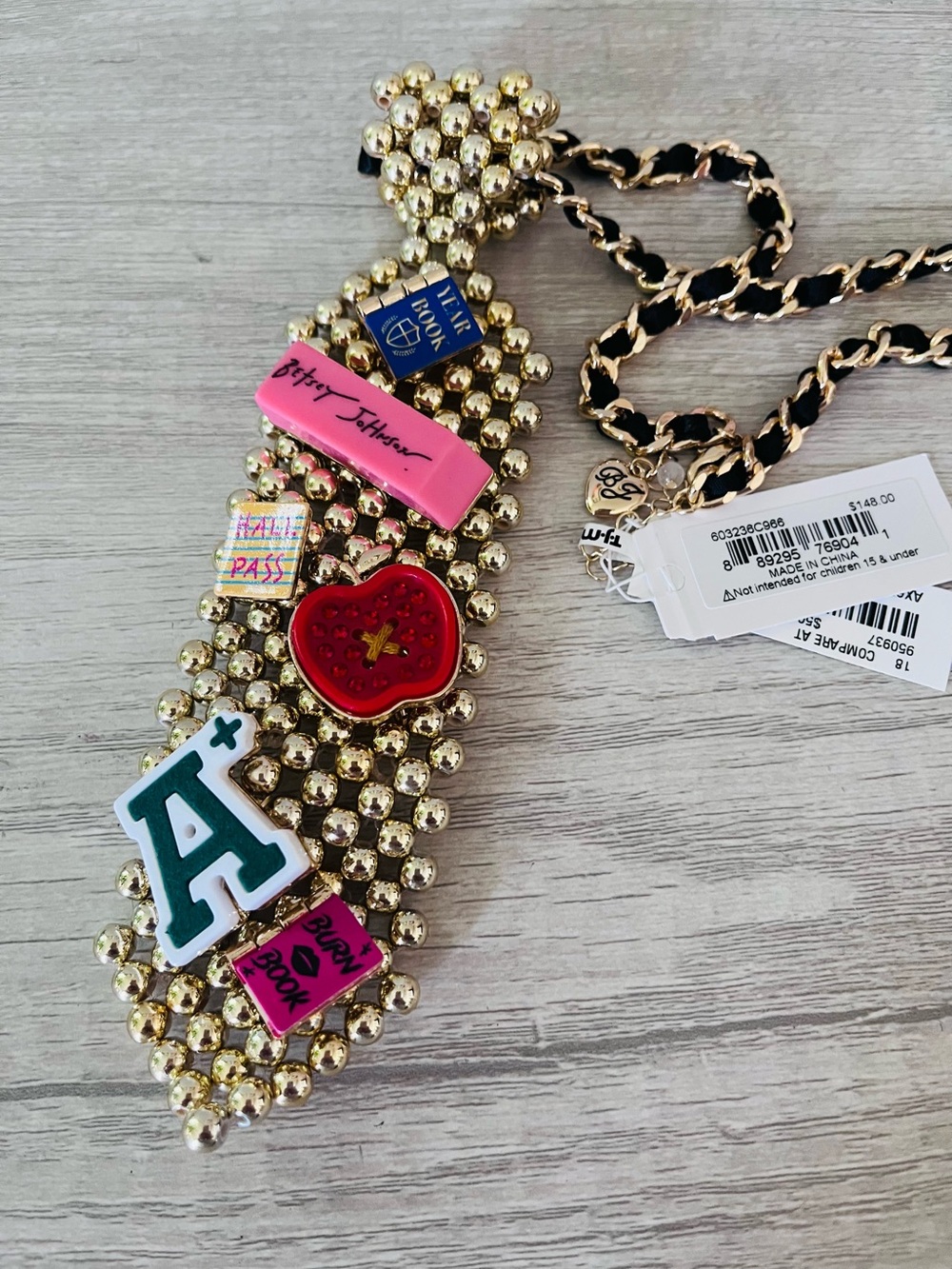Betsey Johnson "Best In Class" School Tie Pendant Necklace NWT - Picture 3 of 5
